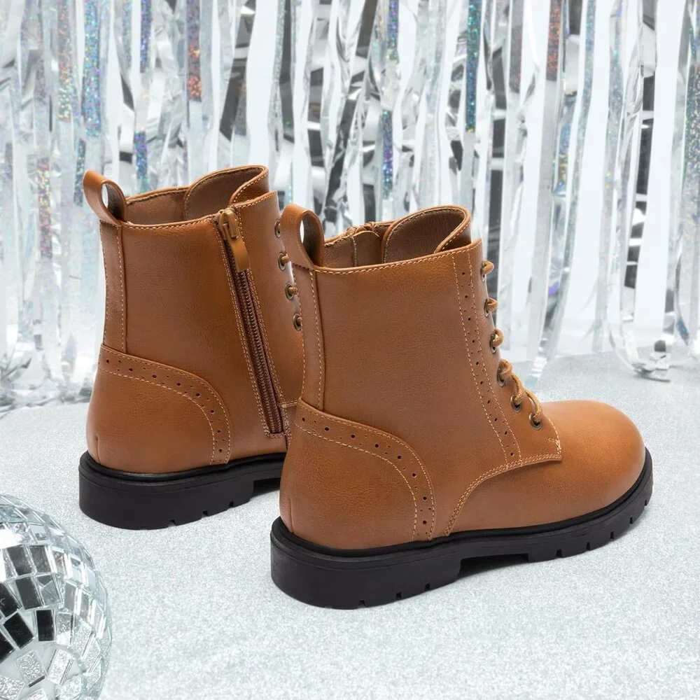⚡Dream Pair Girl Camel Polyurethane‎ Zipper Water Resistant Combat Ankle Boot